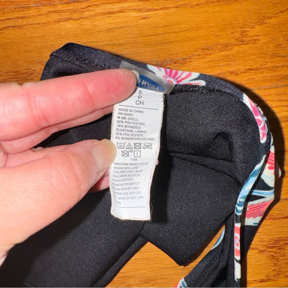 Old Navy black floral square neck bikini swim top and bottoms S - Picture 12 of 14